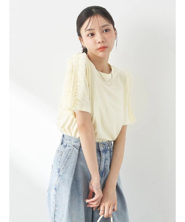 earth music&ecology チュールフリルプルオーバー Light Yellow