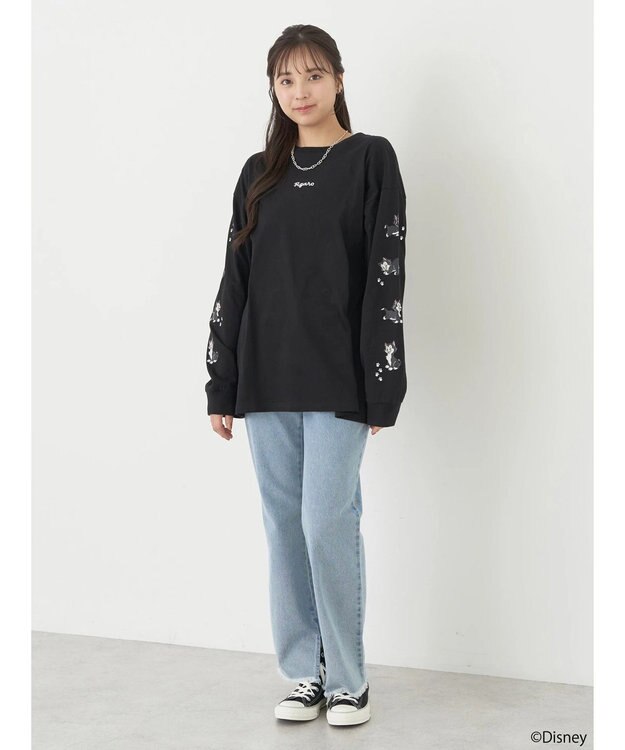earth music&ecology Ｄｉｓｎｅｙ／袖プリントフィガロロンＴ Black