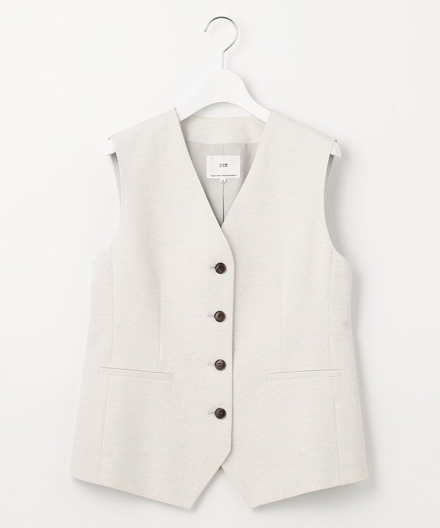 23区 S 【セットアップ対応/洗える】コットンリネン オックスストレッチ ジレ アイボリー系