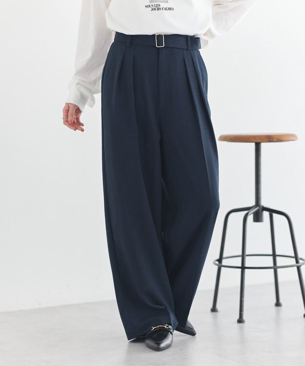 earth music&ecology 【予約】アソートツータックベルトパンツ ネイビー