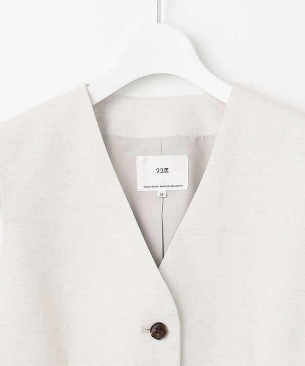 23区 S 【セットアップ対応/洗える】コットンリネン オックスストレッチ ジレ アイボリー系