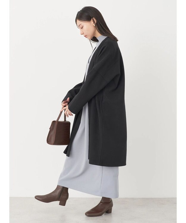 earth music&ecology 圧縮風ポンチコーディガン Black