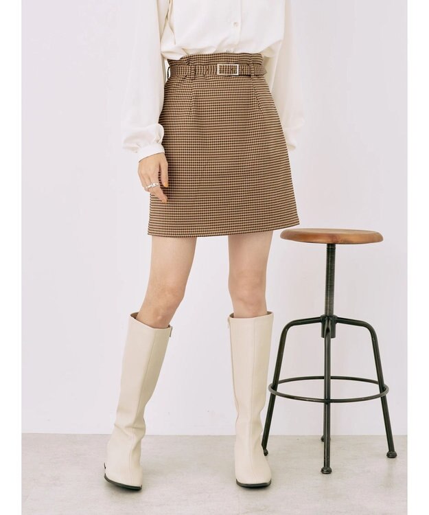 earth music&ecology チェックミニスカート Brown