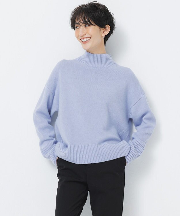 UNFILO カシミヤブレンド ハイネックニット サックス