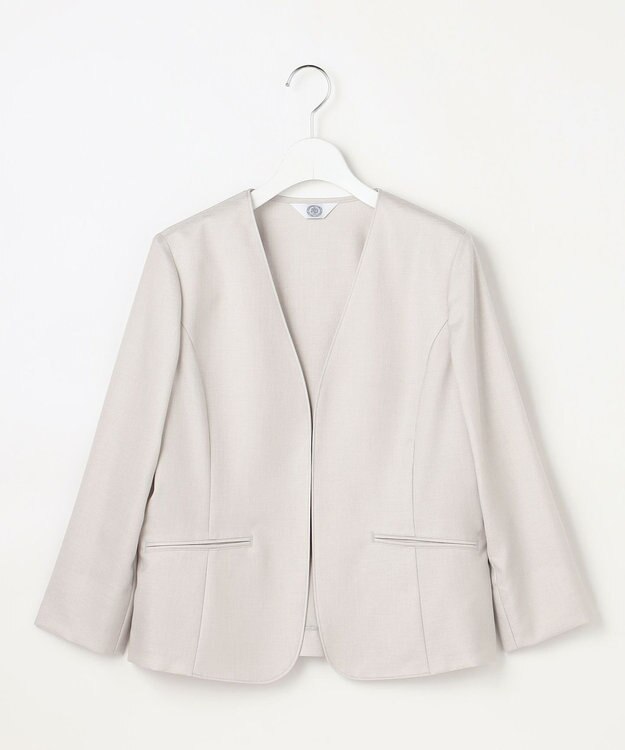 J.PRESS LADIES L OXIJEWEL ストレッチ ノーカラー ジャケット ライトグレー系