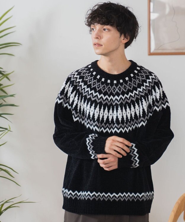 WEGO ベロアモール総柄ラグランプルオーバー 柄1