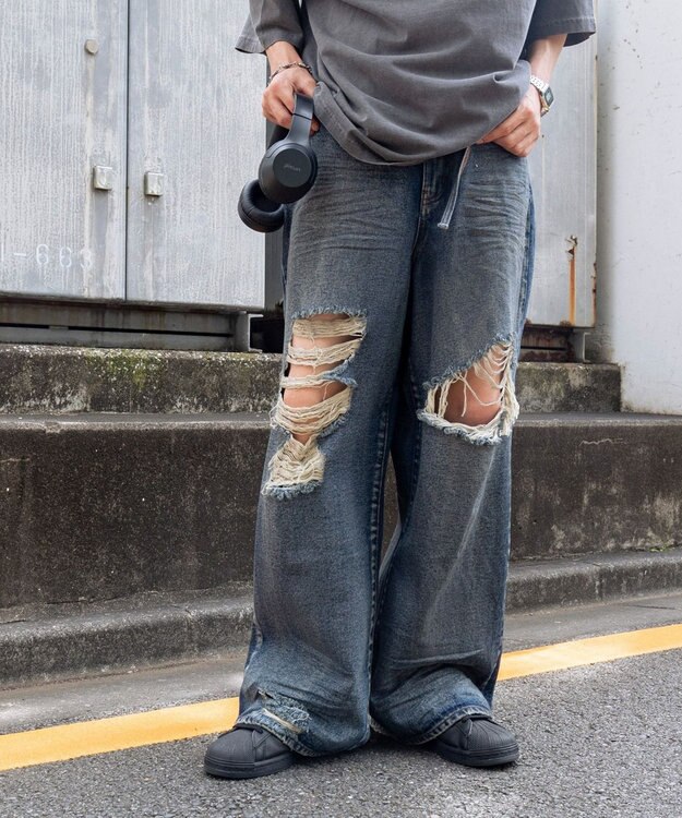 WEGO スーパーバギーデストロイデニム デニム中濃加工色