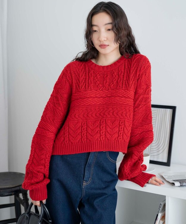 WEGO ケーブルショートニット レッド