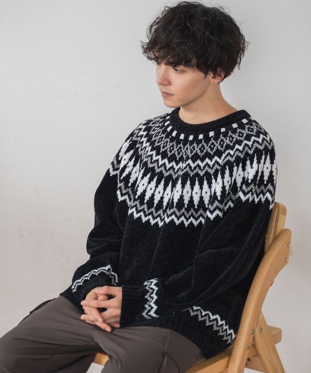 WEGO ベロアモール総柄ラグランプルオーバー 柄1