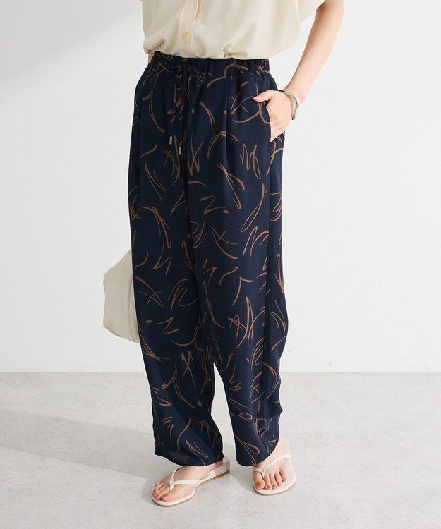 Green Parks 柄イージーパンツⅡ（テーパード） Navy