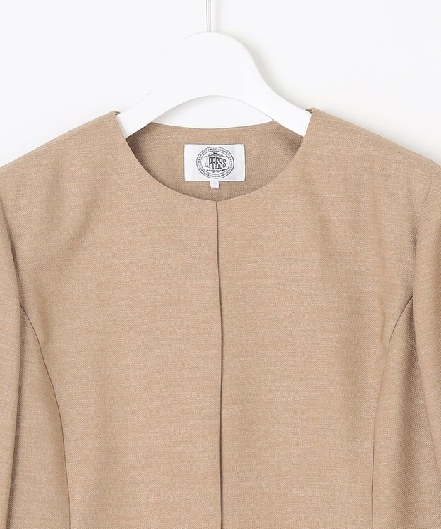 J.PRESS LADIES L 【洗える】FLAXASAオックス ノーカラー ジャケット ベージュ系