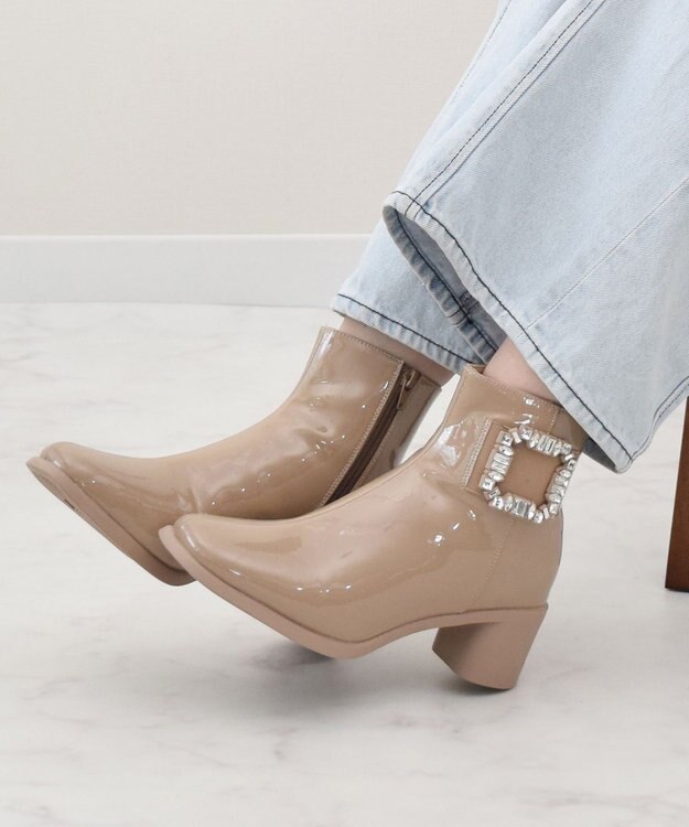 Bridget Birkin 【Bridget Birkin】ビジューバックルレインブーツ ベージュエナメル