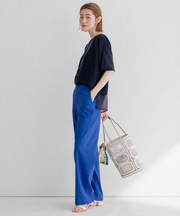 23区 【洗える/好評につき新色追加】ストレッチジョーゼットリブコンビ バックデザイン カットソー ネイビー系