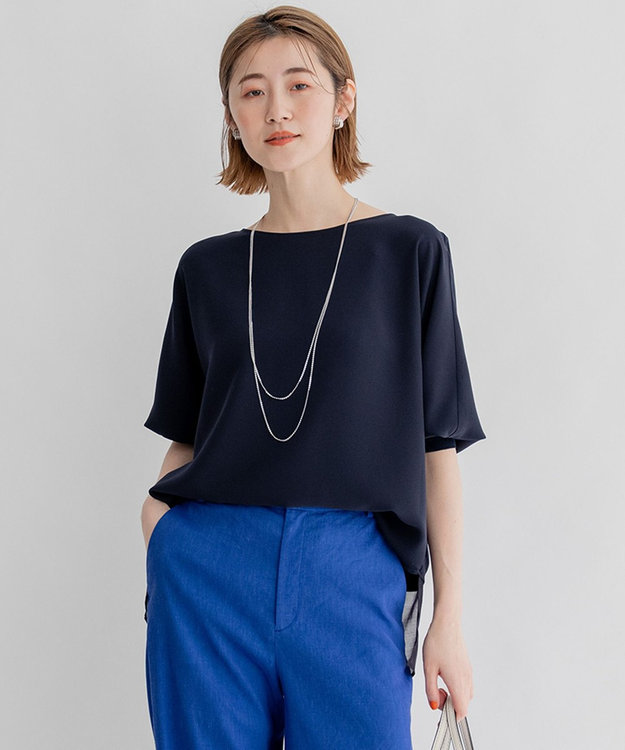 23区 S 【洗える/好評につき新色追加】ストレッチジョーゼットリブコンビ バックデザイン カットソー ネイビー系