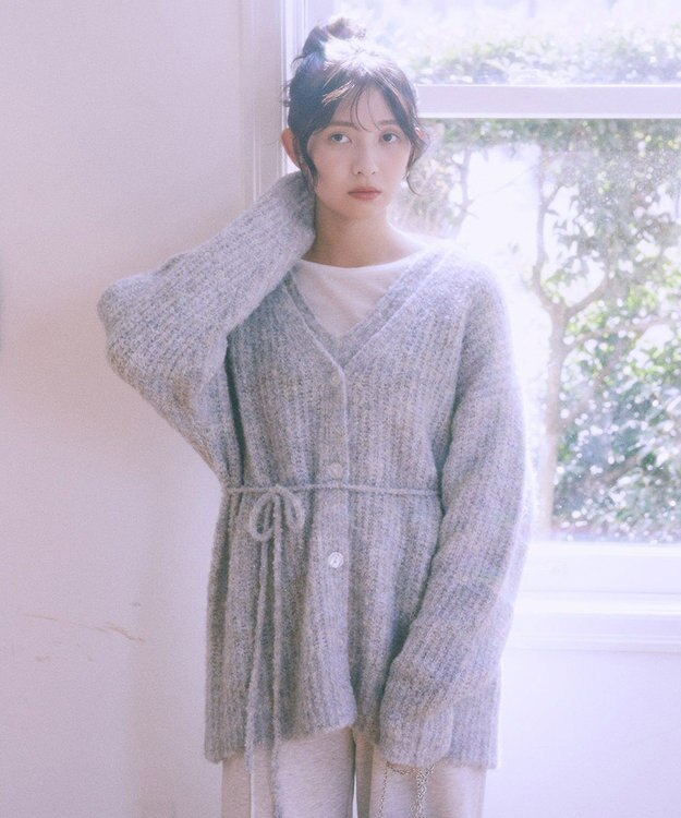 earth music&ecology 【ベルト付き】ＭＩＸカラーブークレカーディガン Light Blue