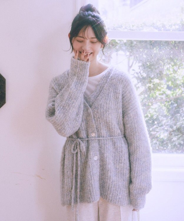 earth music&ecology 【ベルト付き】ＭＩＸカラーブークレカーディガン Light Blue