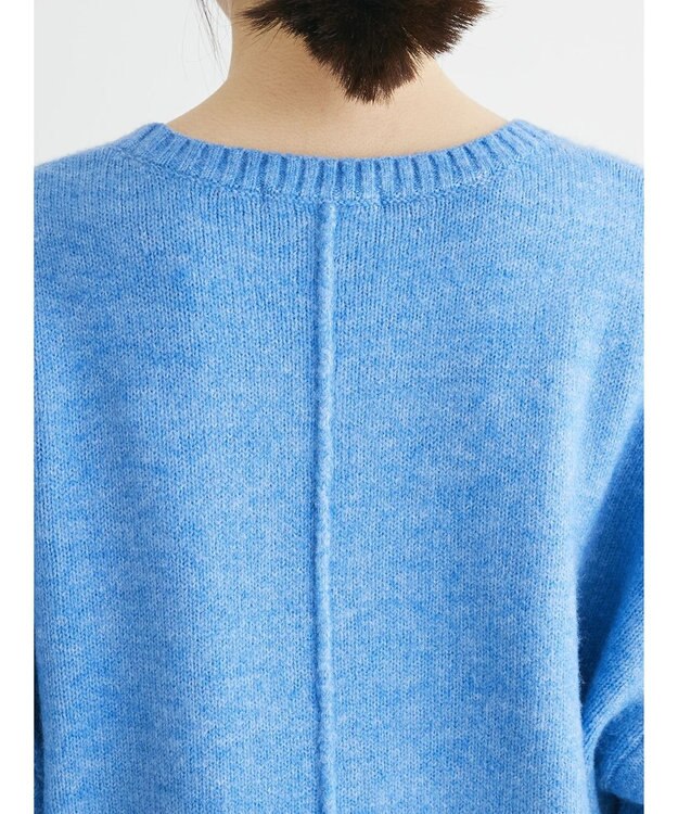 Green Parks ｆｕｗａっとメランジ袖リブ長めニットプルオーバー Sax