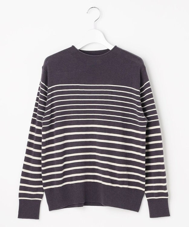 J.PRESS LADIES L SOFT TOUCH WOOL ボーダー ニット スレート×オフホワイト系