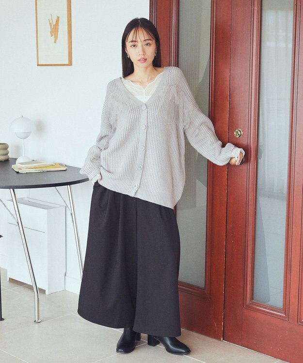 earth music&ecology チュールフリルカーディガン Light Gray