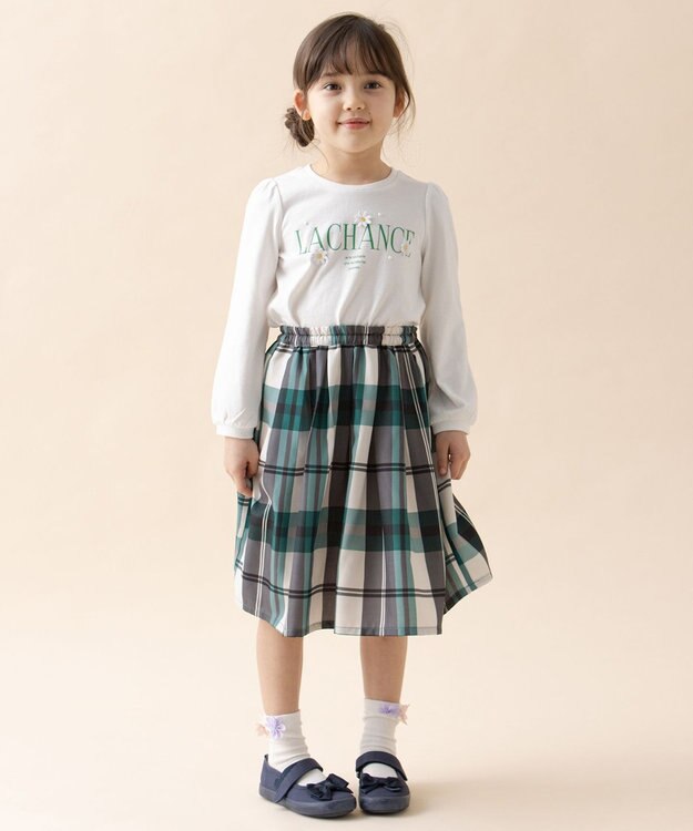 ANY KIDS カラー チェック スカート グリーン系チェック