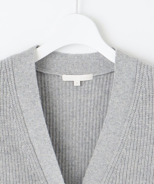 自由区 【洗える】ウールカシミヤブレンドラメスパンコールニット カーディガン グレーメランジ×シルバー