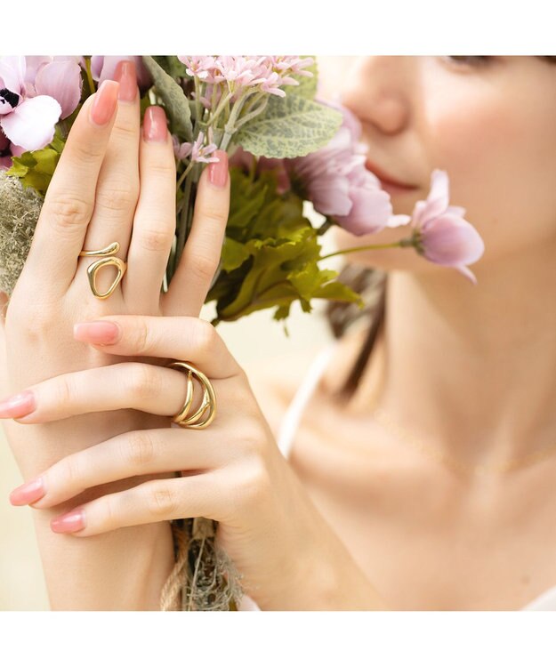 blancotokyo 【金属アレルギー対応/サイズフリー】クロスリング NUBE ゴールド