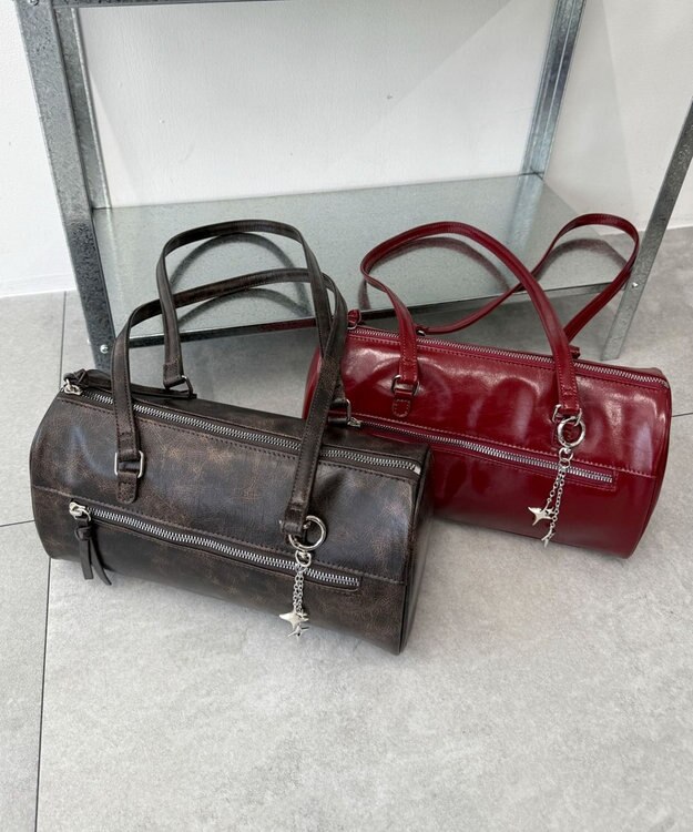 WEGO キラキラチャーム付きドラムボストンバッグ ブラウンその他