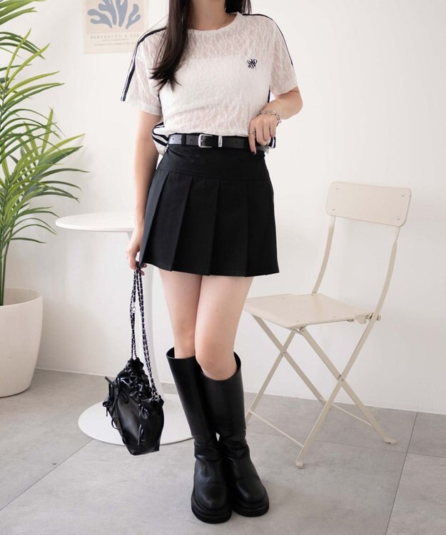 WEGO ベルト付プリーツミニスカパン ブラック