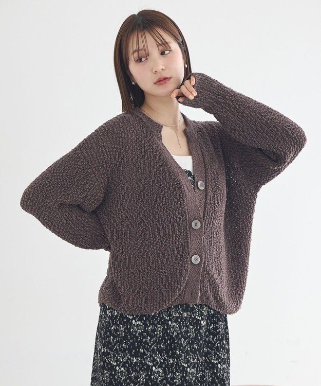 earth music&ecology 【予約】ぽんぽんスキッパーカーディガン ブラウン