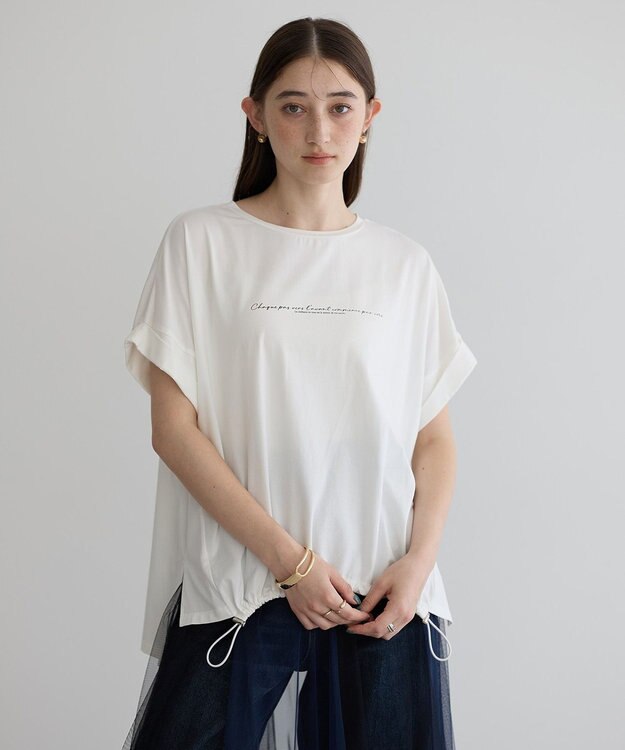 YECCA VECCA 裾ドロストデザインロゴTee Off White