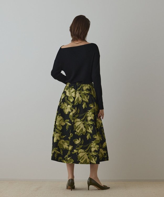 GRACE CONTINENTAL ラメフラワージャガードスカート イエロー