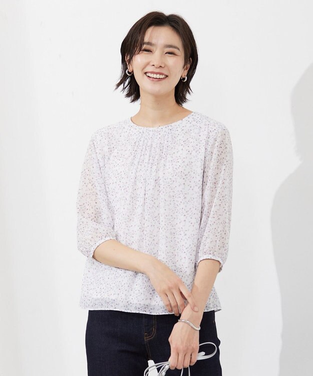 J.PRESS LADIES SMALL FLOWER プリント カットソー レッド系5