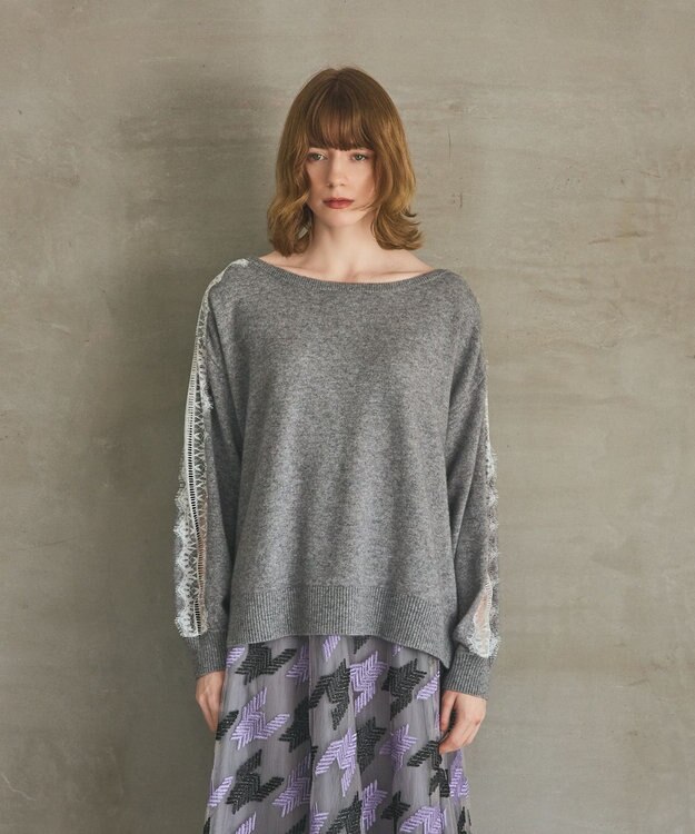 GRACE CONTINENTAL レーススリーブトップ グレー