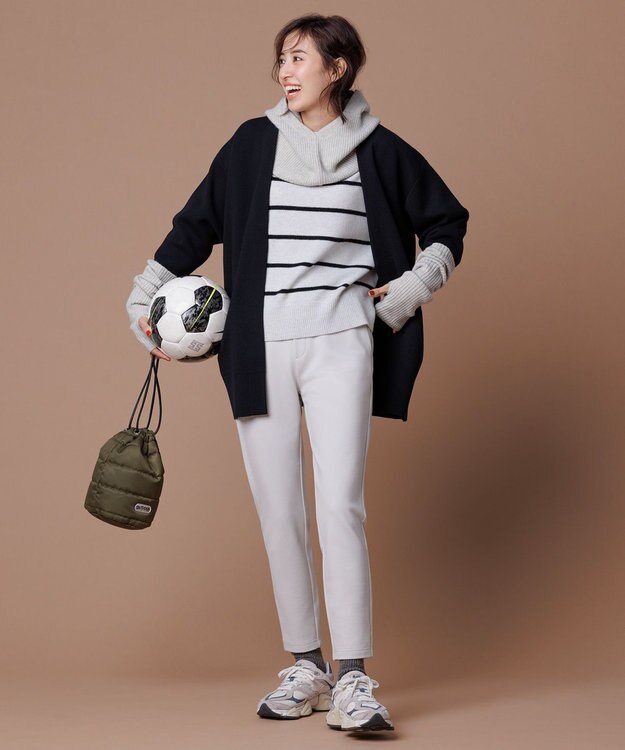 UNFILO カシミヤブレンド オフネックニット グレーボーダー