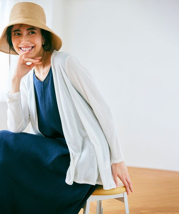 23区 【洗える】LIBECO ノースリーブ ワンピース ネイビー系