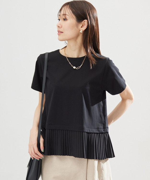 組曲 L クールプレーティング天竺プリーツ カットソー ブラック系