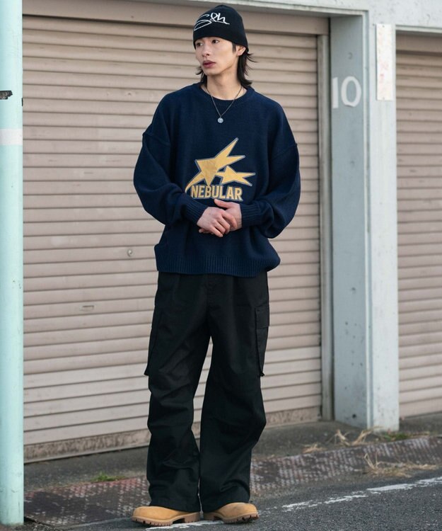 WEGO サテンワッペンニットプルオーバー ネイビー