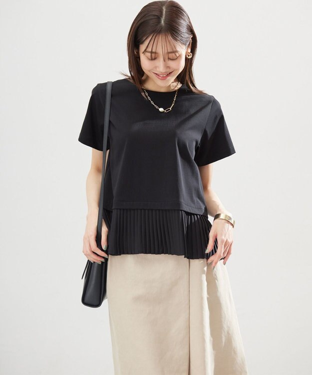 組曲 L クールプレーティング天竺プリーツ カットソー ブラック系