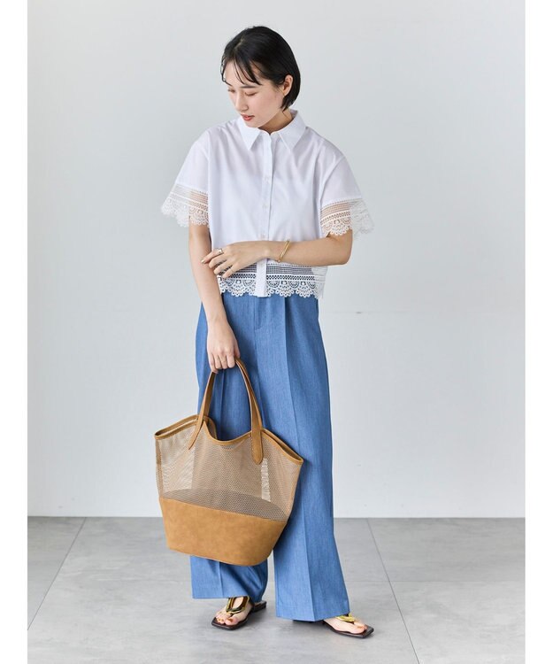 Te chichi レースヘムクロップトシャツ オフホワイト