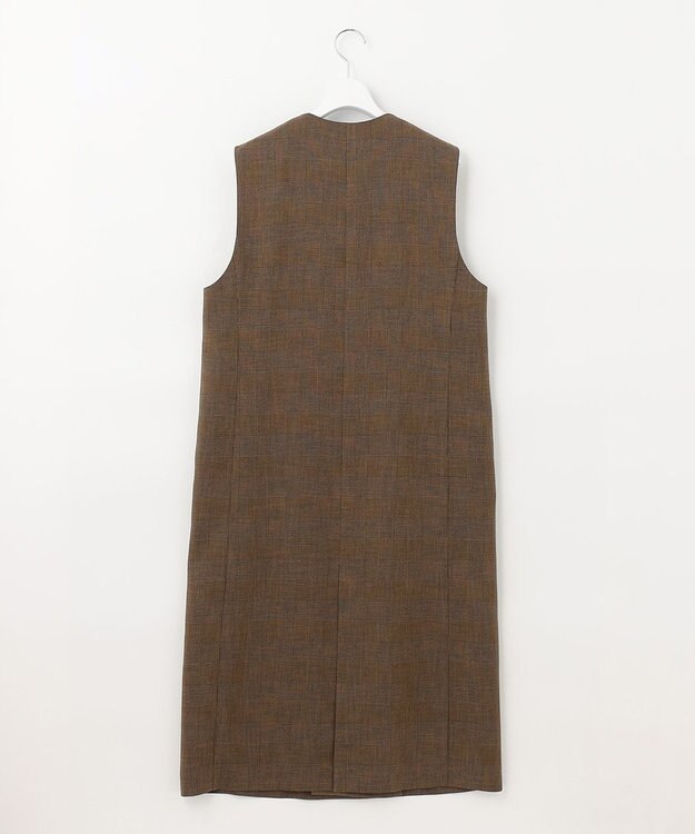 自由区 【洗える】グレンチェック ロングジレ ブラウン系3