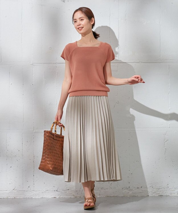 ANY 【ウエストゴム】リネンライクエアーヴィンテージ プリーツスカート サンドベージュ