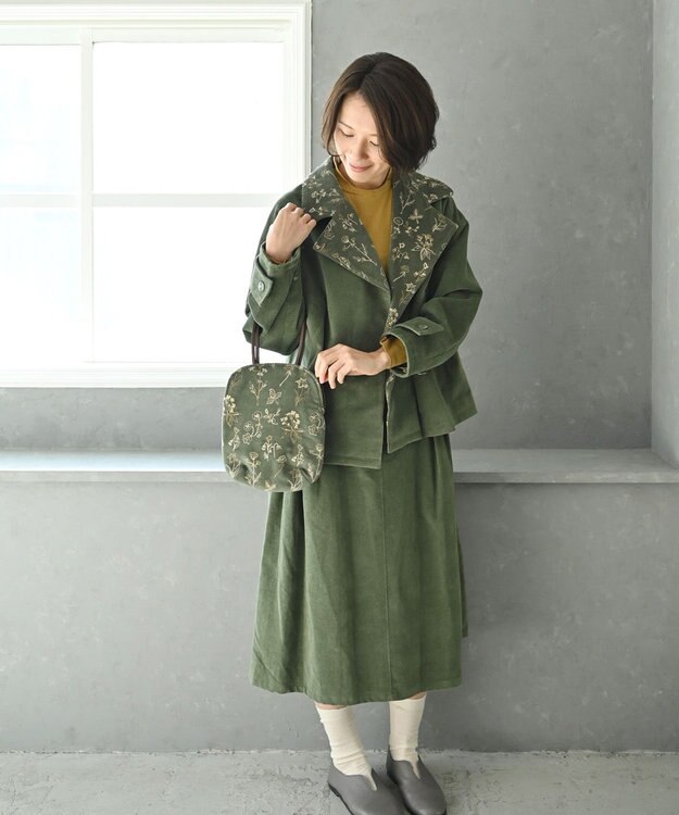 AND WOOL 花刺繍のminiバッグ グリーン