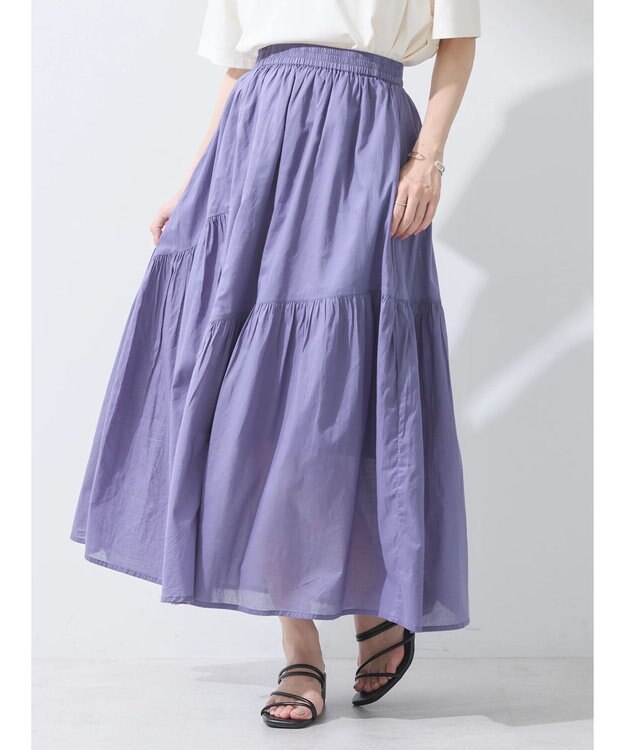 earth music&ecology コットンボイルランダム切替フレアスカート Purple