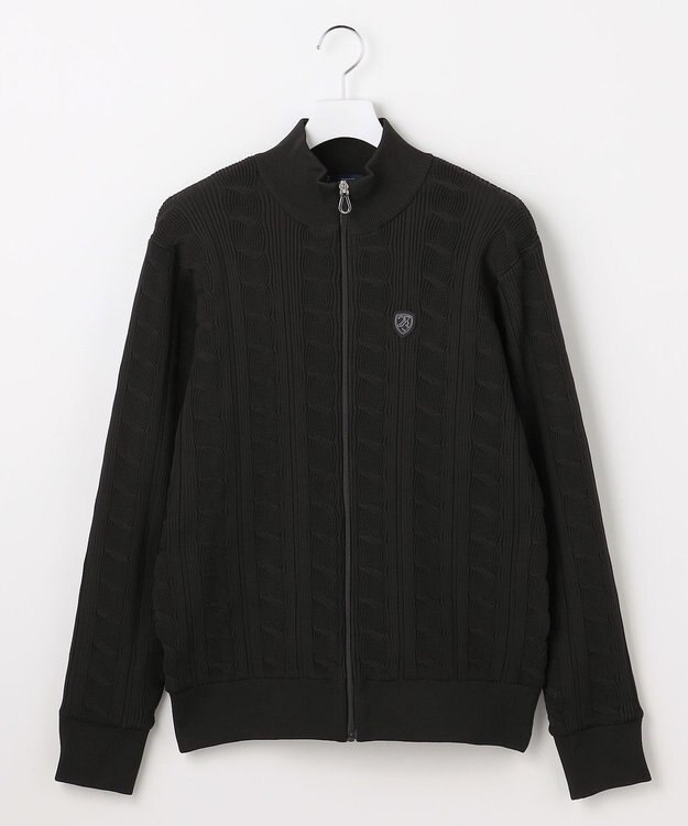 23区GOLF 【MEN】ケーブルジップアップカーディガン　防風裏地付き ブラック系