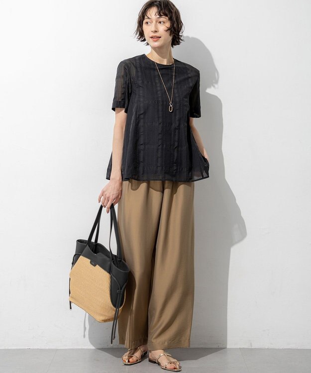 23区 【先行予約】シアーチェックレイヤード フレア Tブラウス ブラック系