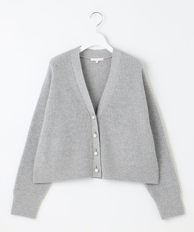 自由区 【洗える】ウールカシミヤブレンドラメスパンコールニット カーディガン グレーメランジ×シルバー