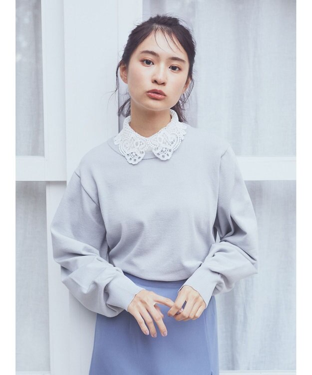 earth music&ecology 襟付きニットプルオーバー Sax