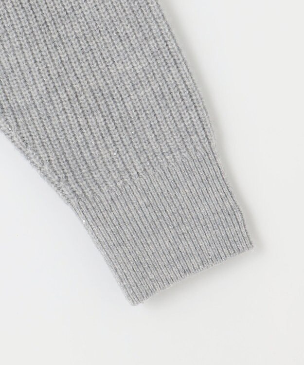 自由区 【洗える】ウールカシミヤブレンドラメスパンコールニット カーディガン グレーメランジ×シルバー