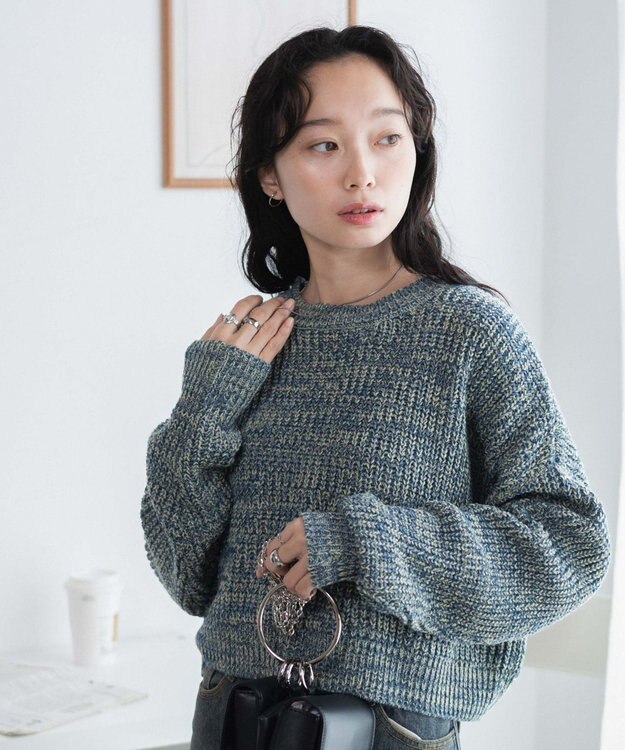 WEGO ミックスカーラーショートニット サックス