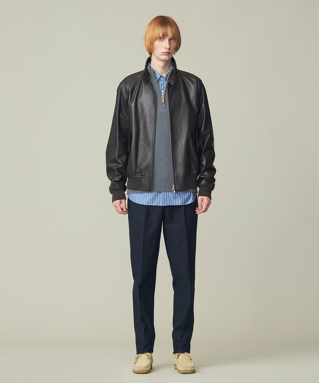 J.PRESS MEN 【Cash Lamb's Wool】畔編みハーフジップ ニット ブルー系